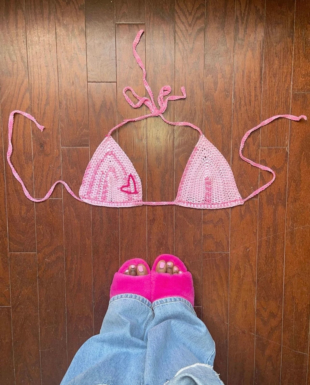 Crochet Pink Heart Bralette Pattern (PDF Pattern + Video Tutorial)