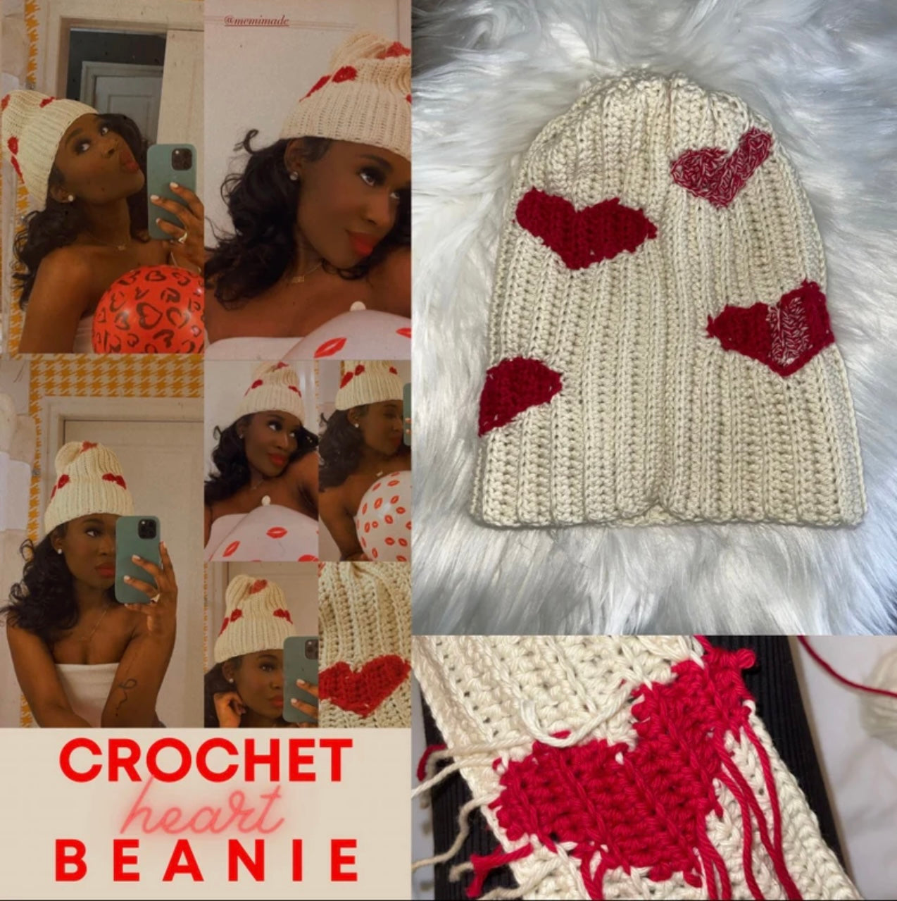 Custom Crochet Heart Beanie Pattern